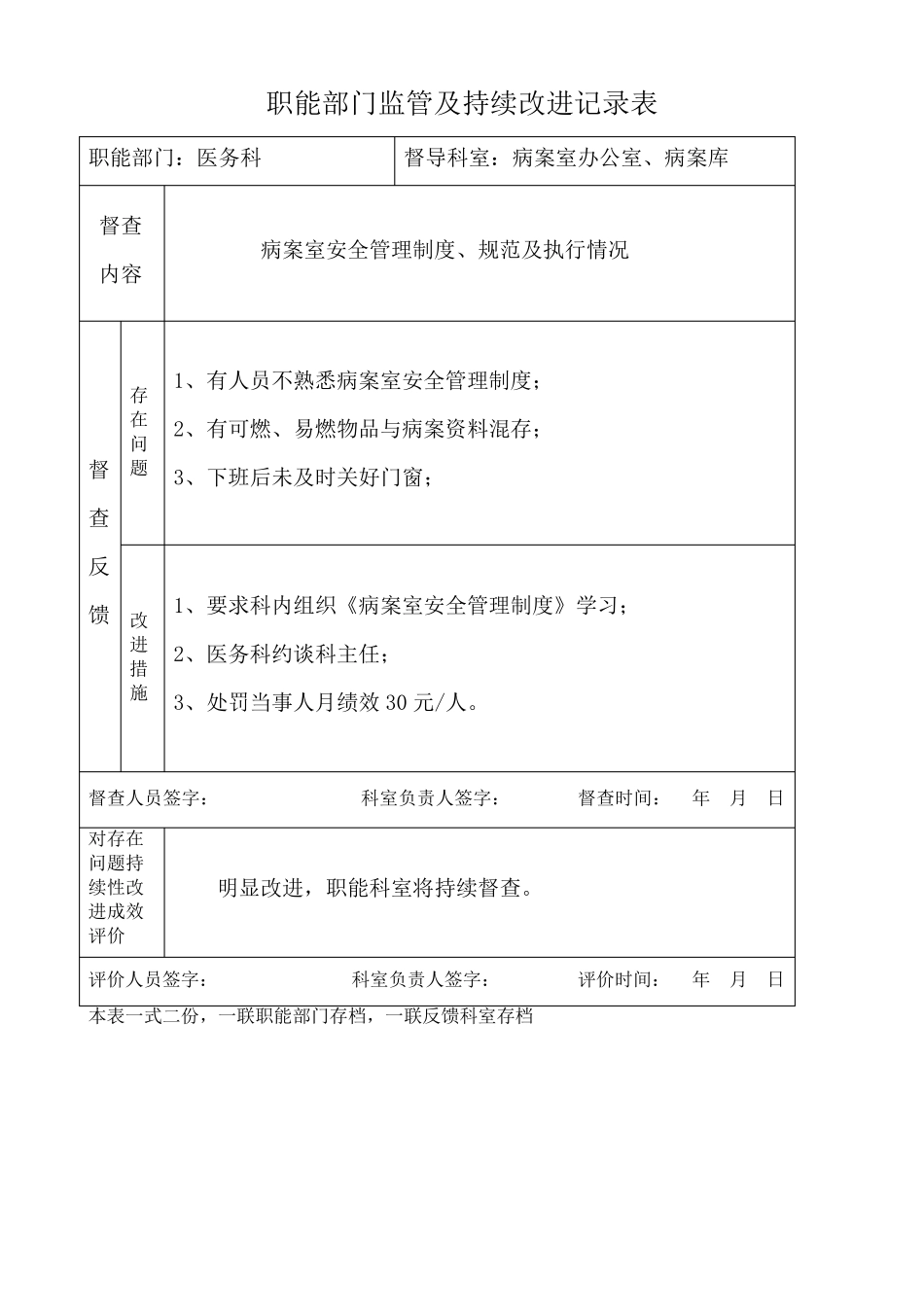 职能部门监管及持续改进记录表(含科室内容)_第3页