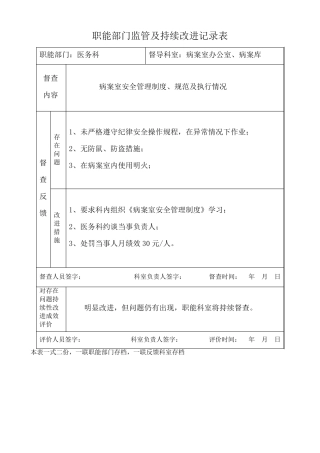 职能部门监管及持续改进记录表(含科室内容)