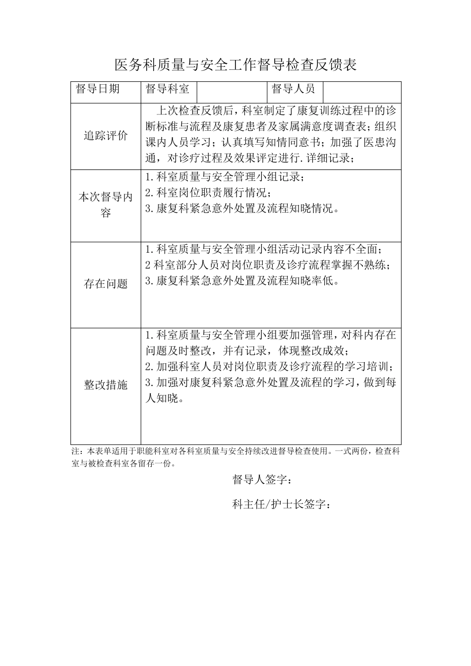 职能部门督导记录(康复科)_第1页