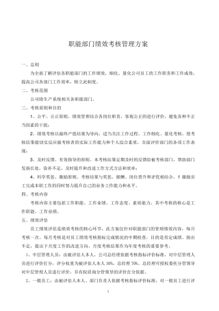 职能部门绩效考核方案