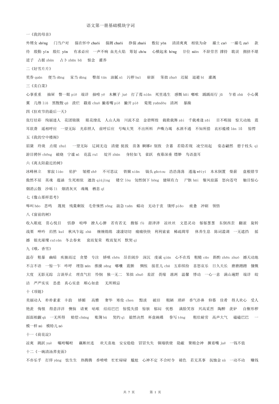 职高语文课文1~4册字词汇总_第1页