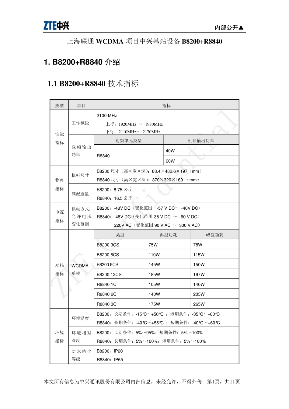 联通WCDMA项目中兴基站设备B8200+R8840介绍_第1页