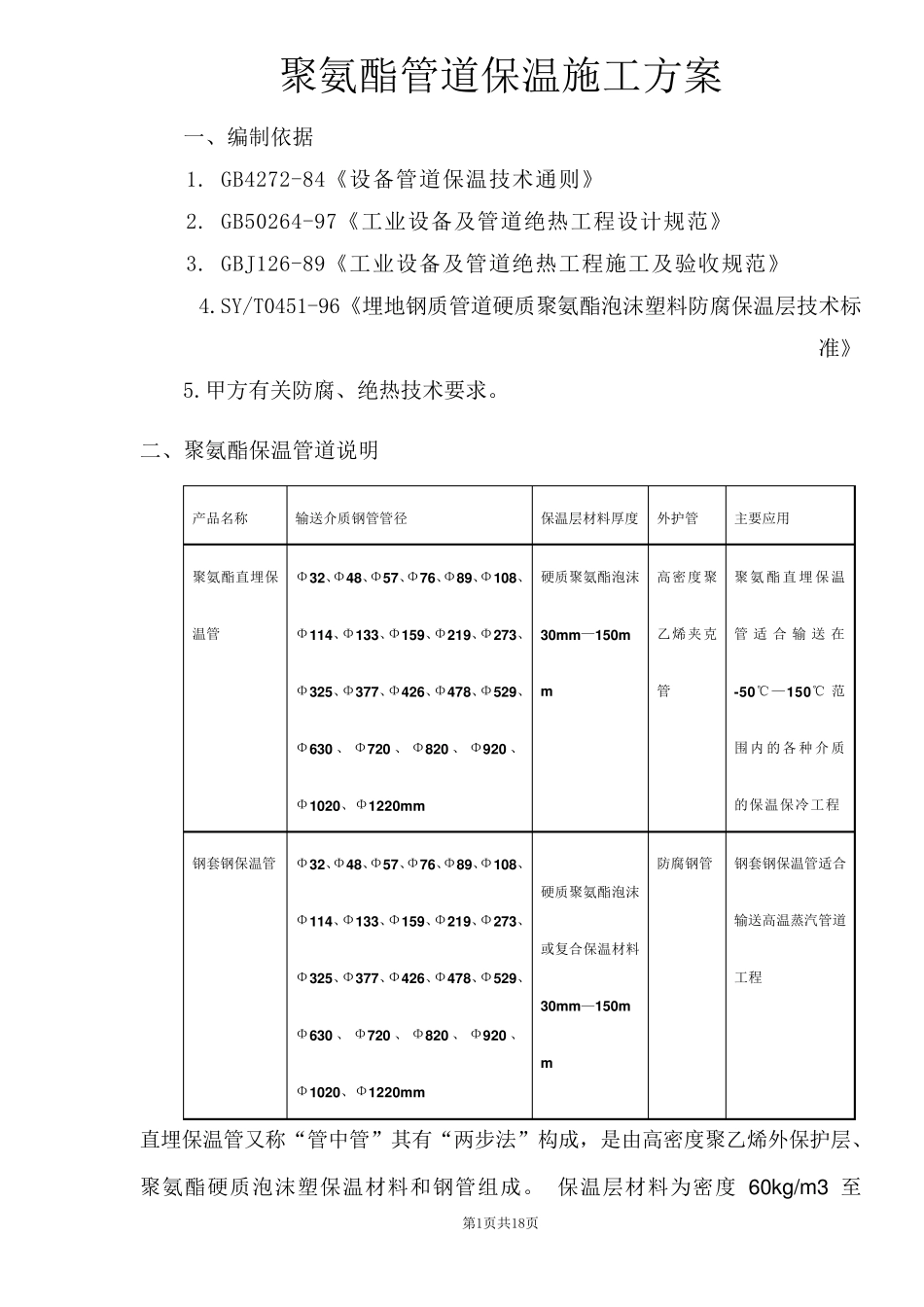 聚氨酯设备管道保温施工方案_第1页