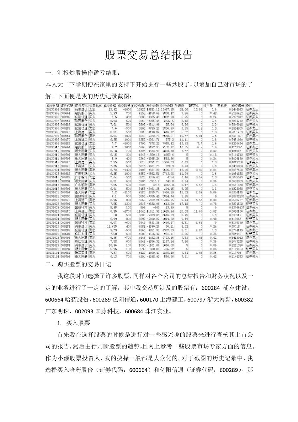 股票交易总结报告_第1页