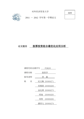 股票投资组合应用分析