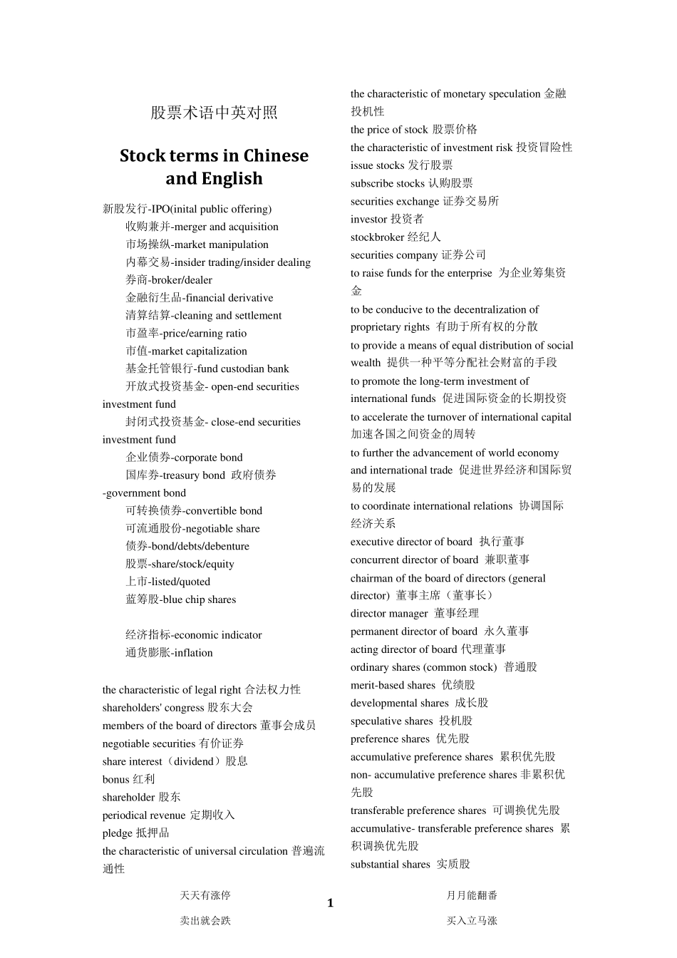 股票术语中英对照_第1页