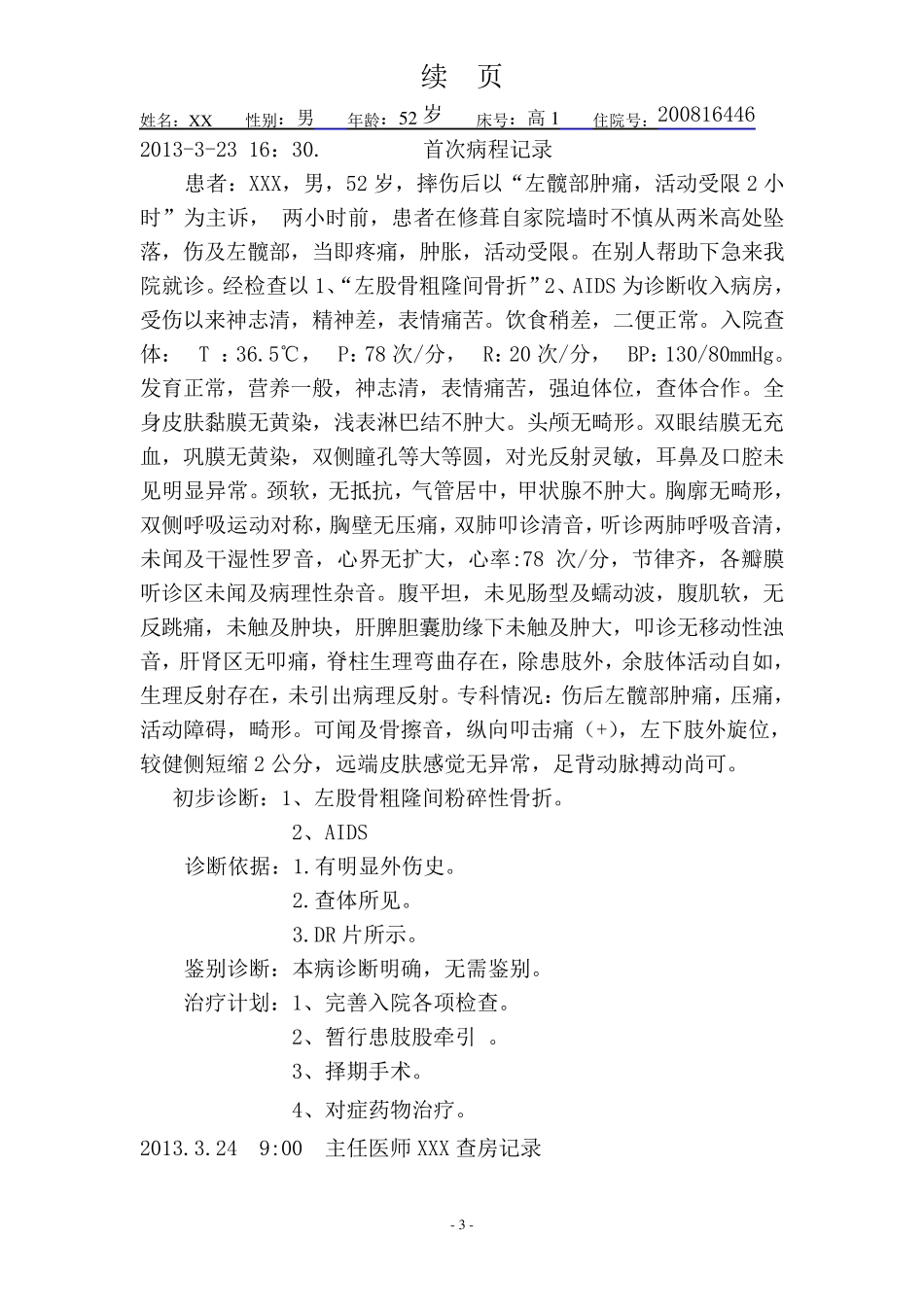 股骨粗隆间骨折病例模版_第3页