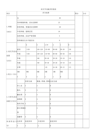 肩关节功能评价量表