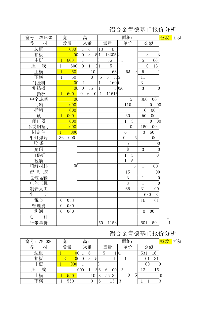 肯德基门报价计算表_第1页