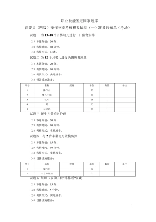 育婴员(四级)操作技能试卷一·答案