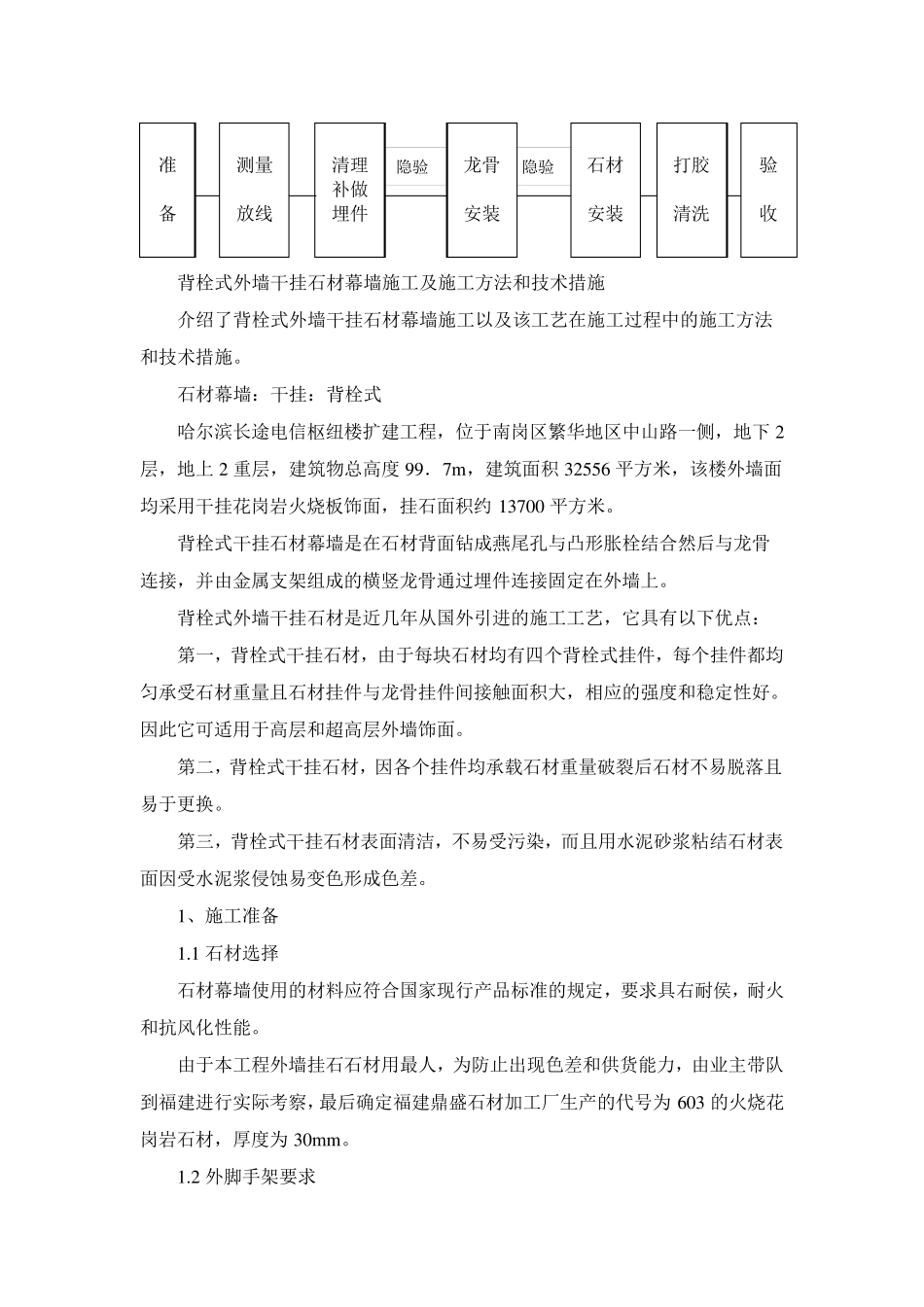 背栓式外墙干挂石材幕墙施工及施工方法和技术措施_第1页