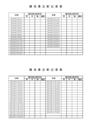 胰岛素注射记录表