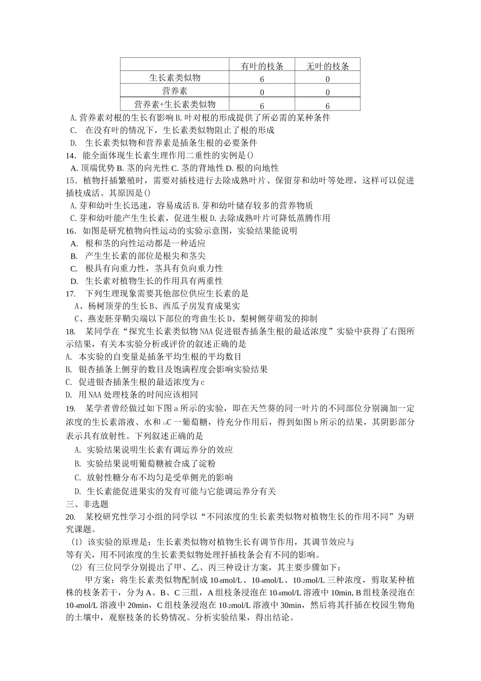 高三生物植物激素调节练习题及答案_第3页