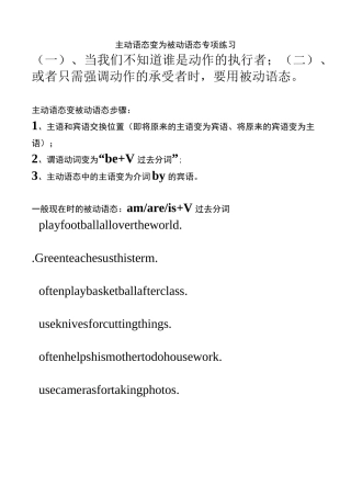 主动语态变被动语态专项练习