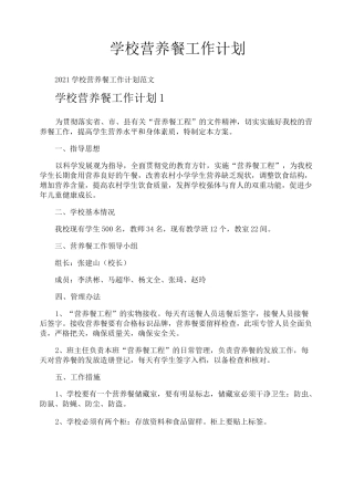 学校营养餐工作计划