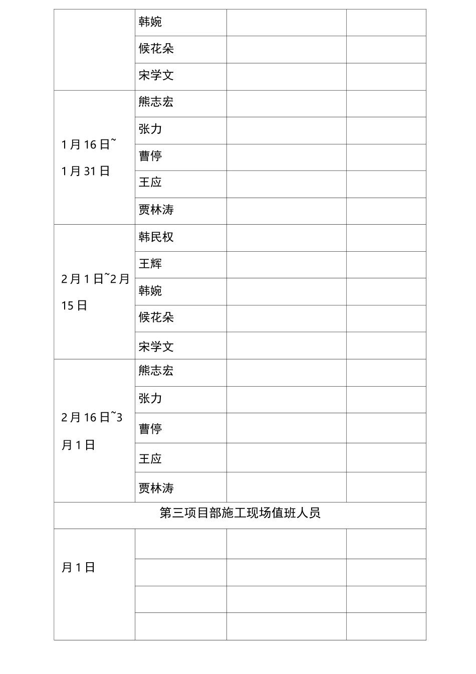 项目部春节值班表_第3页