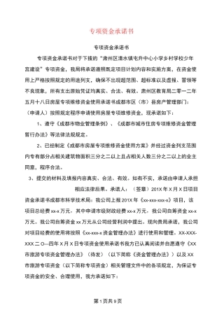 专项资金承诺书