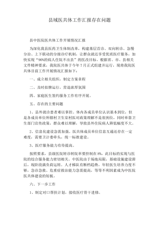 县域医共体工作汇报存在问题