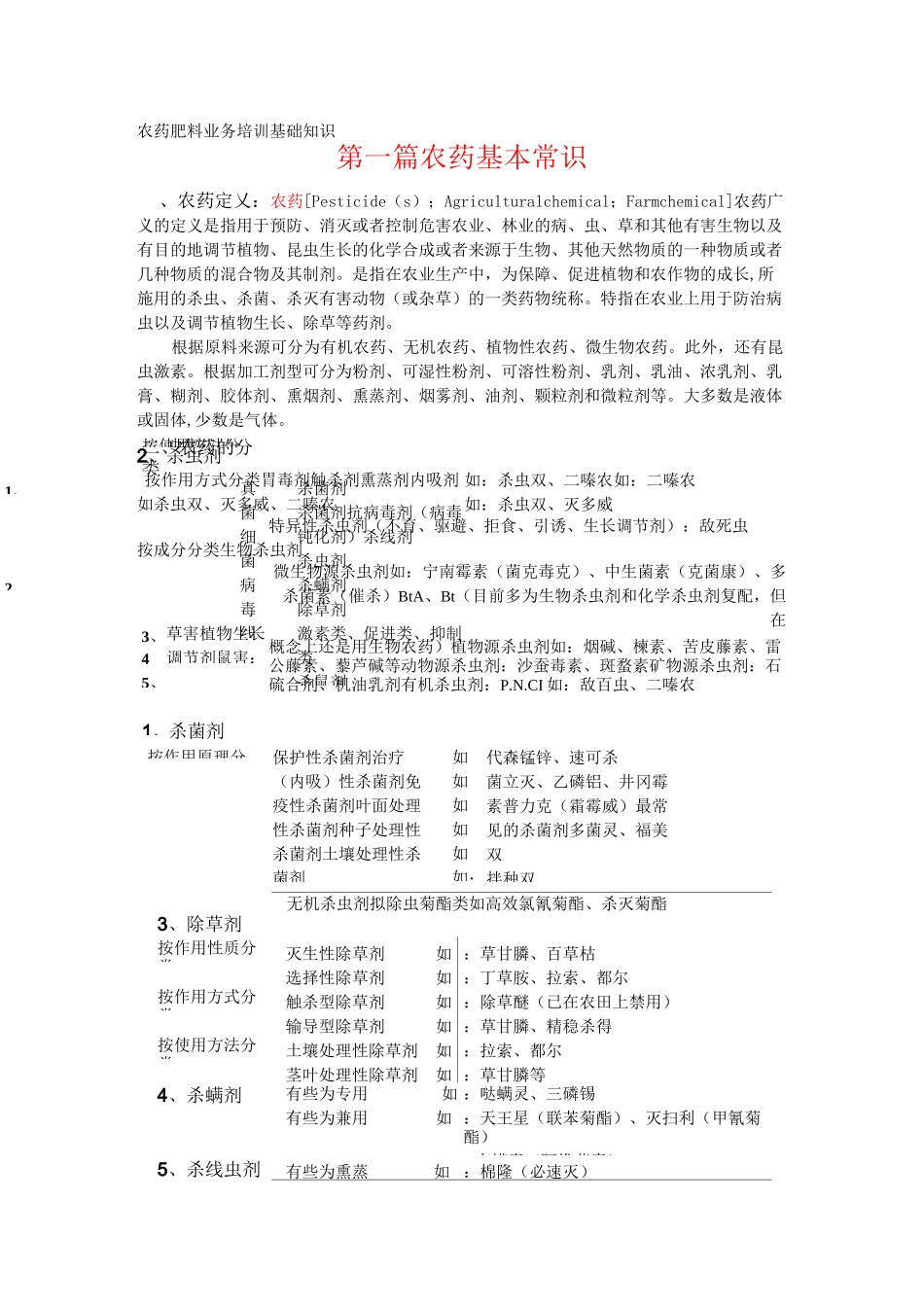 农药肥料业务培训基础知识_第1页
