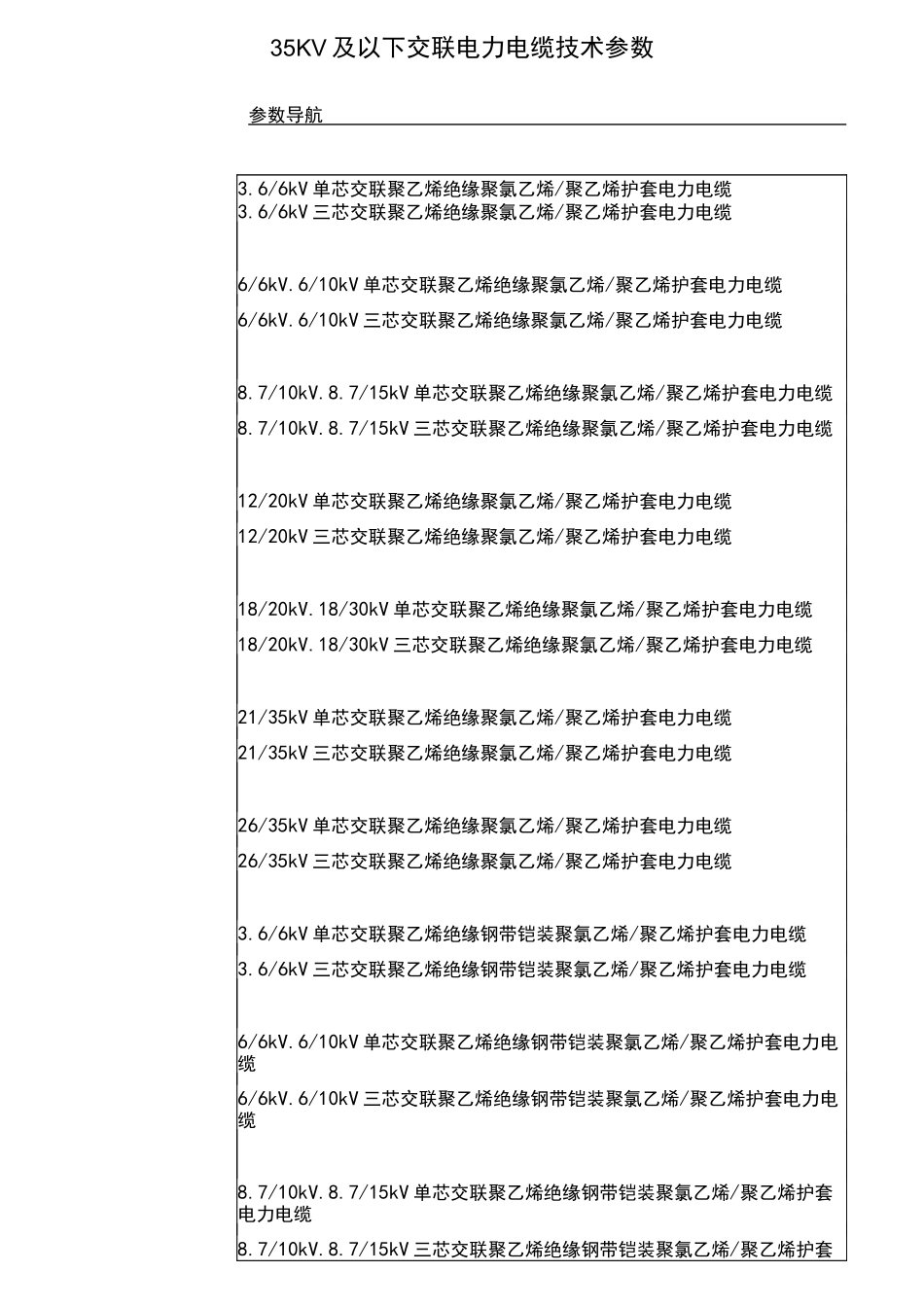 35KV及以下交联电力电缆技术全参数_第1页