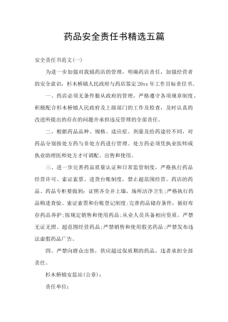 药品安全责任书精选五篇