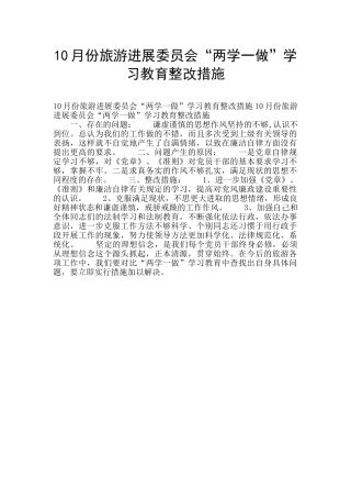 10月份旅游发展委员会“两学一做”学习教育整改措施