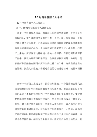 10月电话客服个人总结