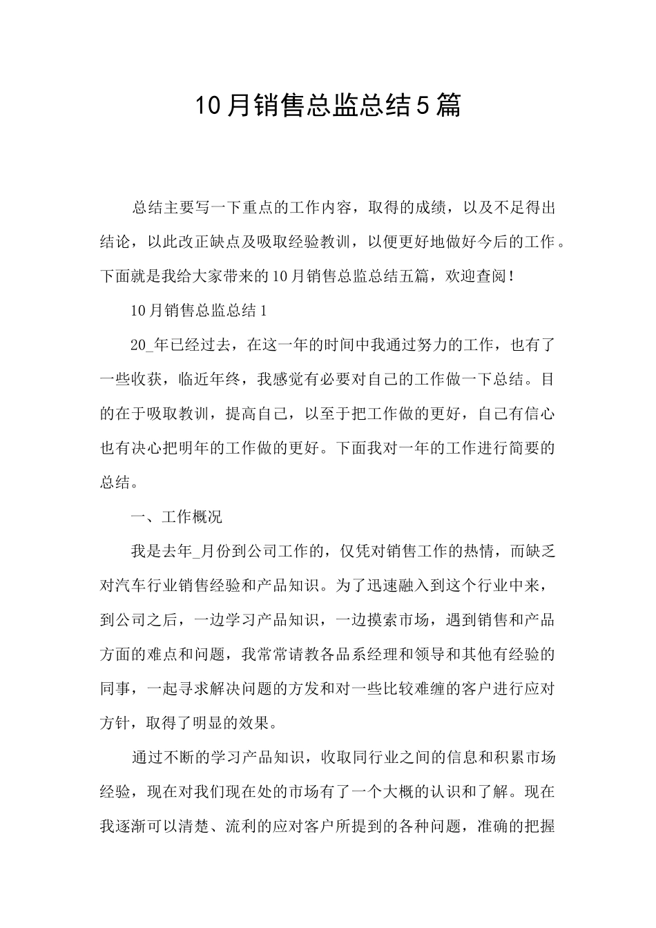 10月销售总监总结5篇_第1页