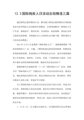 12.3国际残疾人日活动总结精选三篇