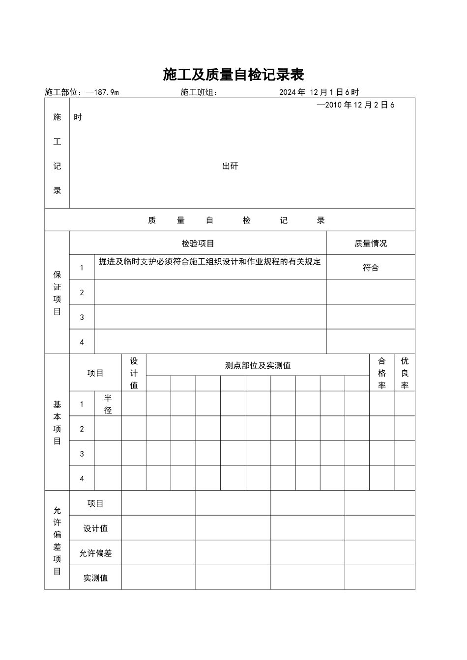 12月份副立井施工及质量自检记录表_第2页
