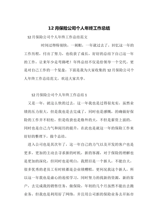 12月保险公司个人年终工作总结