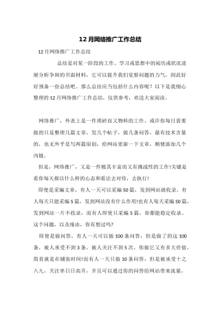 12月网络推广工作总结