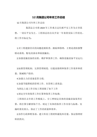 12月集团公司年终工作总结