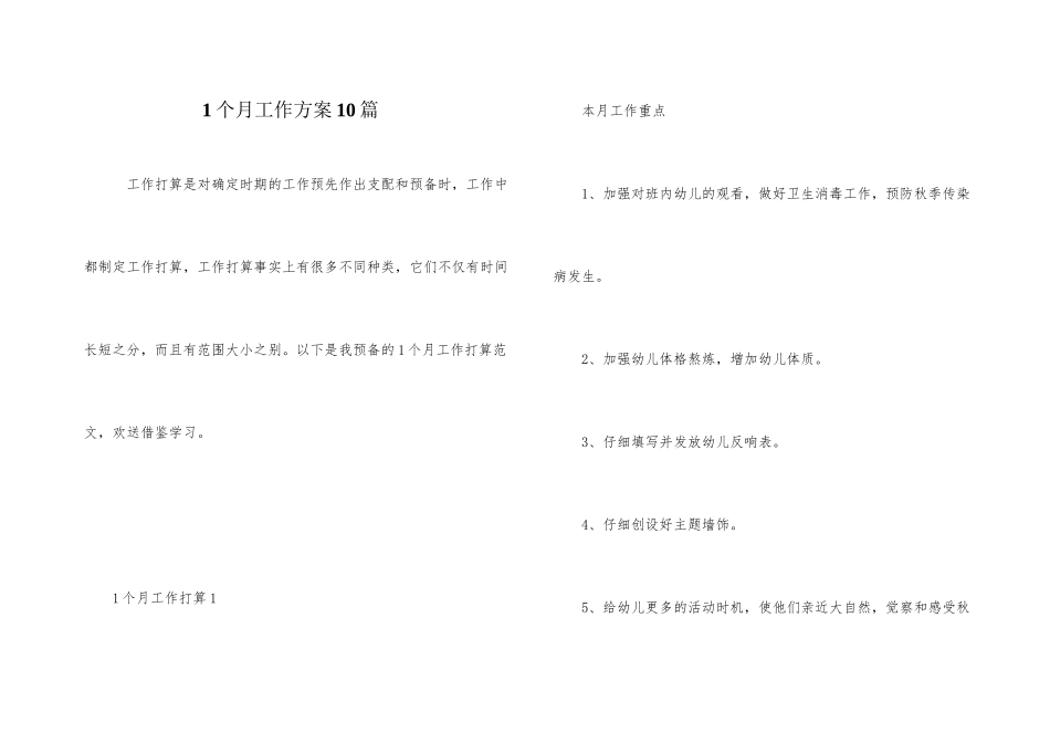 1个月工作计划10篇_第1页