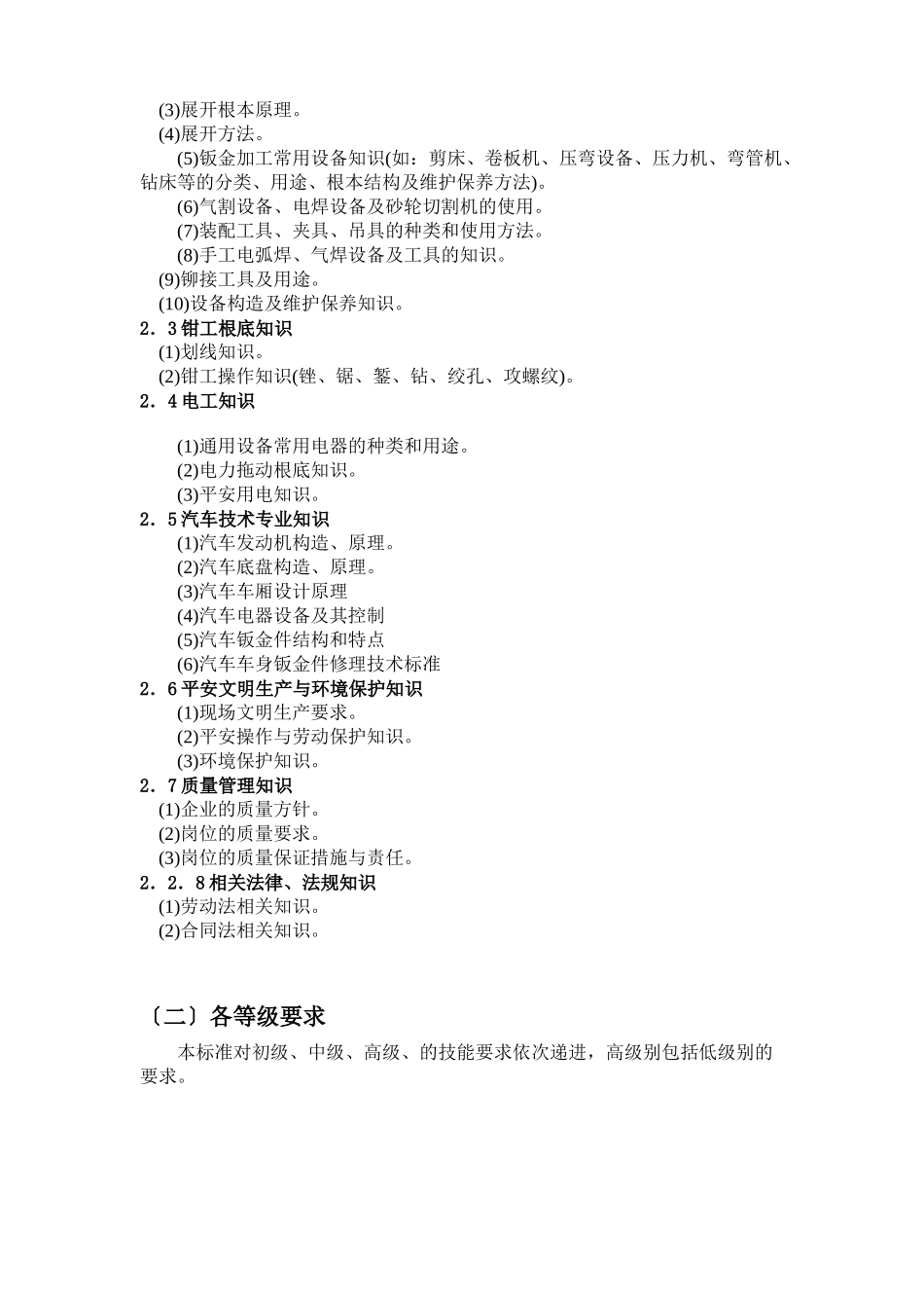 20-024汽车维修钣金工doc-汽车维修钣金工职业标准_第2页
