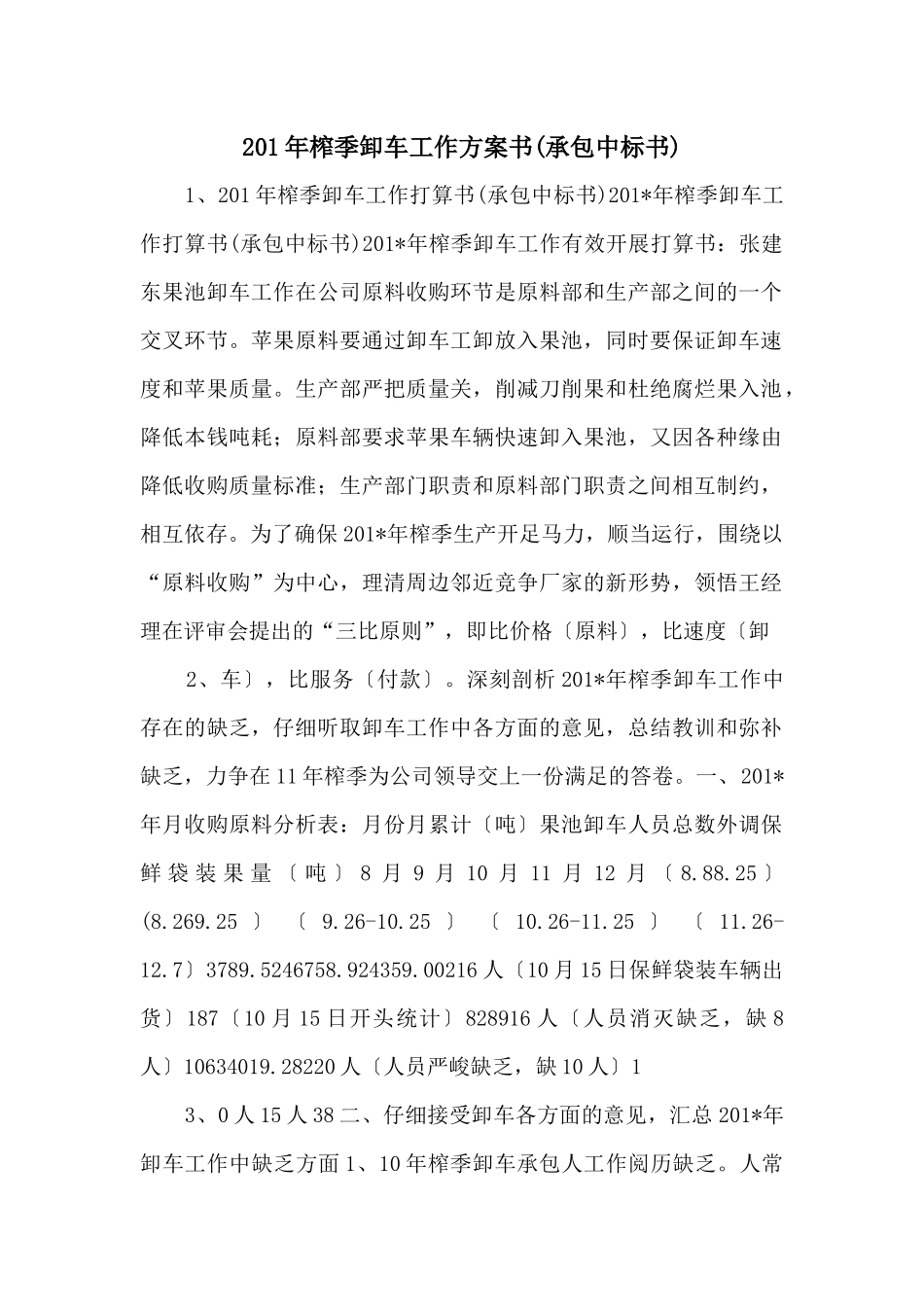 201年榨季卸车工作计划书_第1页