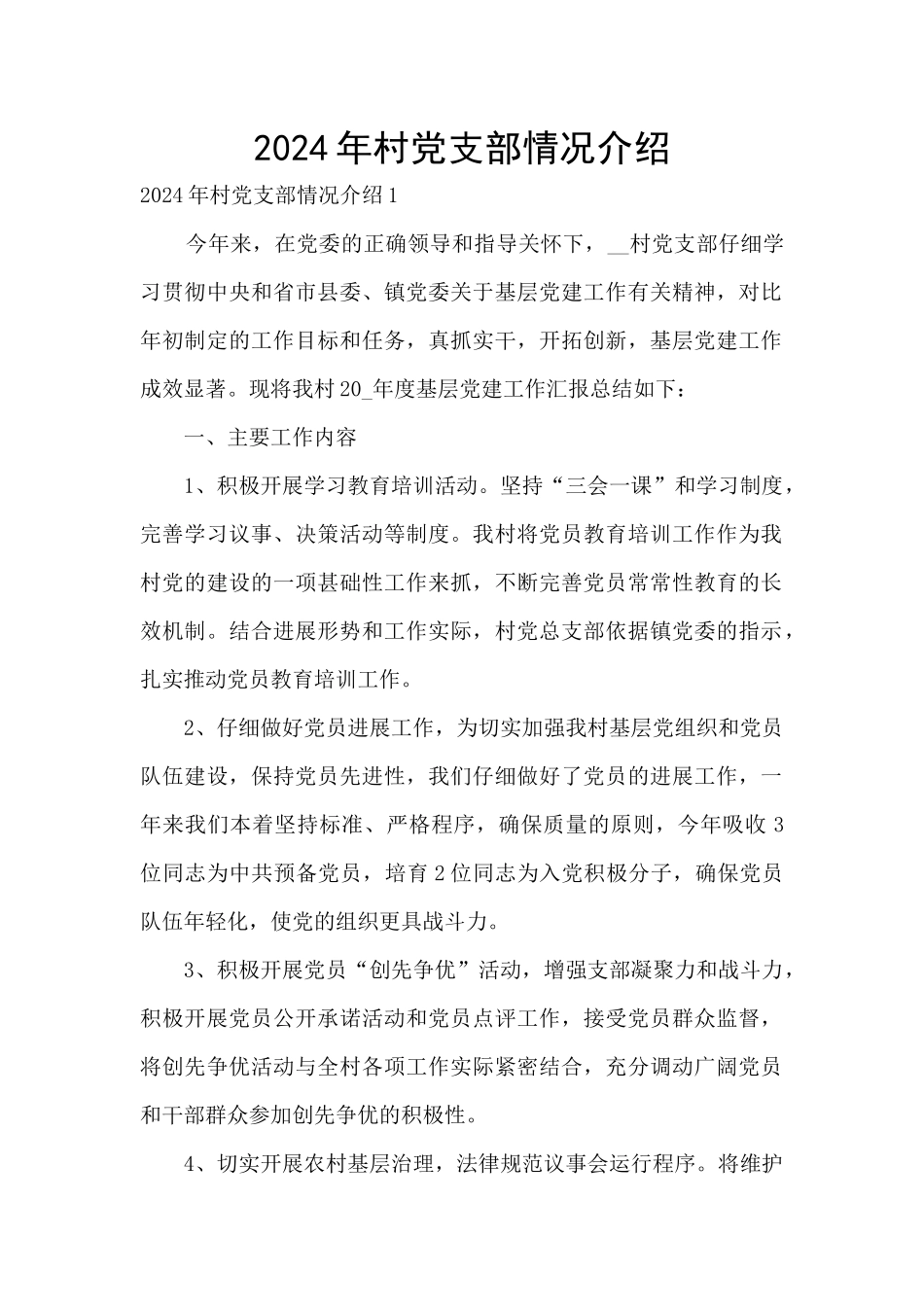 2021年村党支部情况介绍_第1页