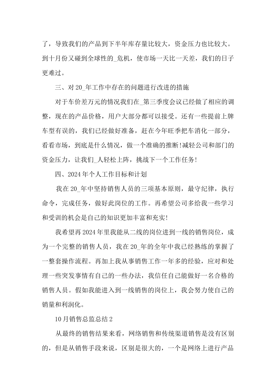 202410月销售总监总结1200字5篇_第3页