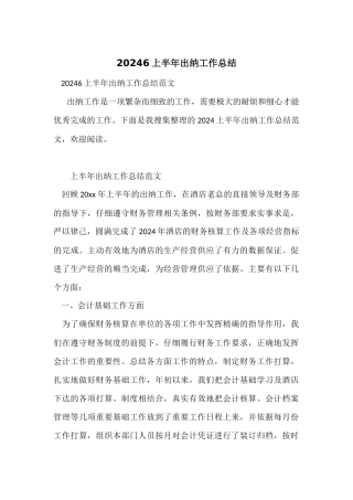 20246上半年出纳工作总结