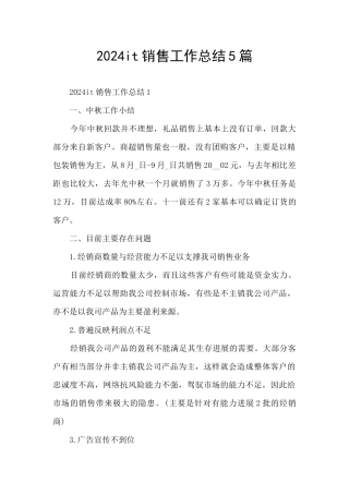2024it销售工作总结5篇