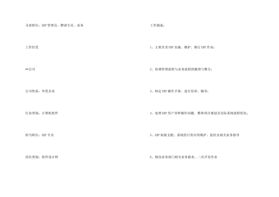 2024ERP专员工作简历模板_第2页