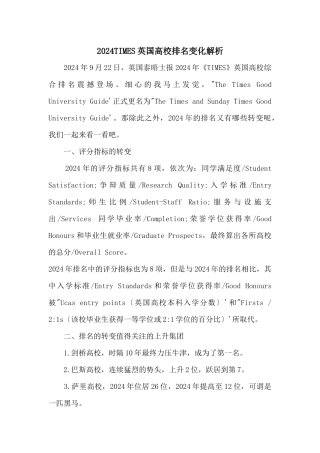 2024TIMES英国大学排名变化解析