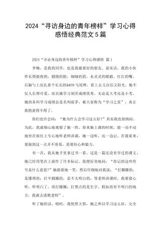 2024“寻访身边的青年榜样”学习心得感悟经典范文5篇