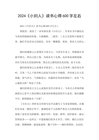 2024《小妇人》读书心得600字左右