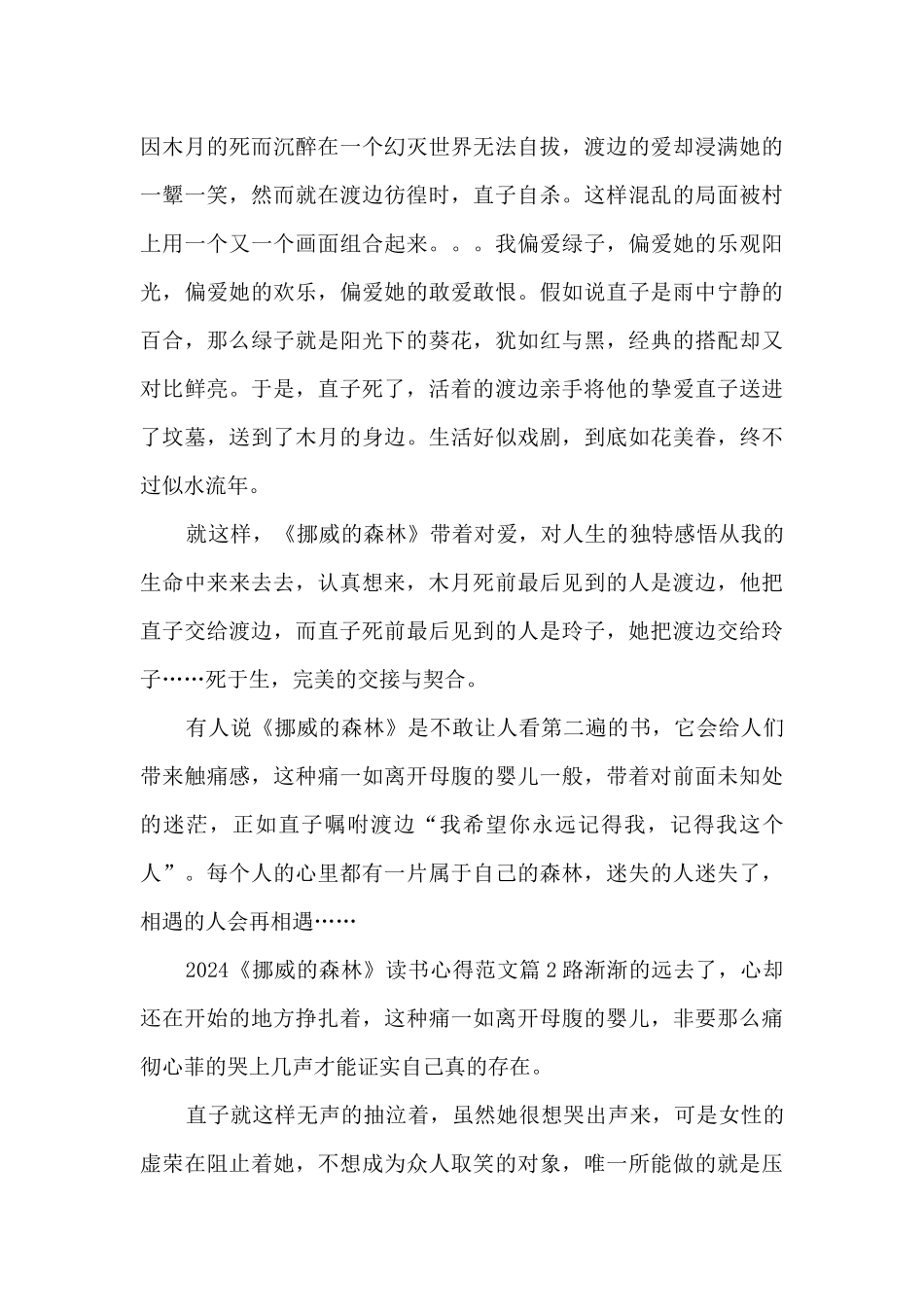 2024《挪威的森林》读书心得范文3篇_第2页