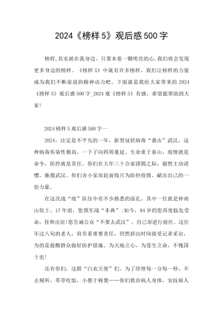 2024《榜样5》观后感500字