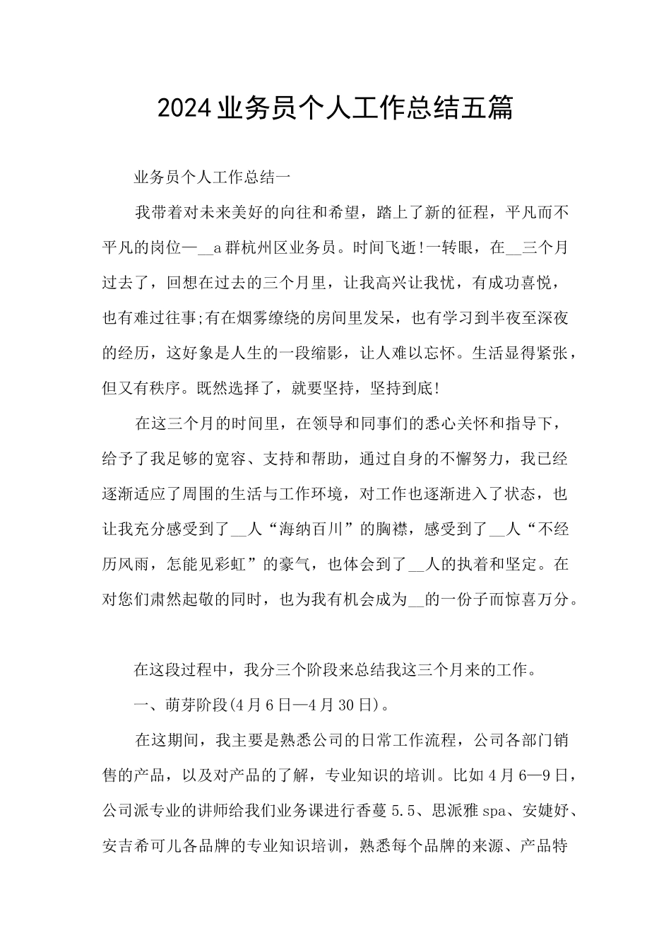 2024业务员个人工作总结五篇_第1页