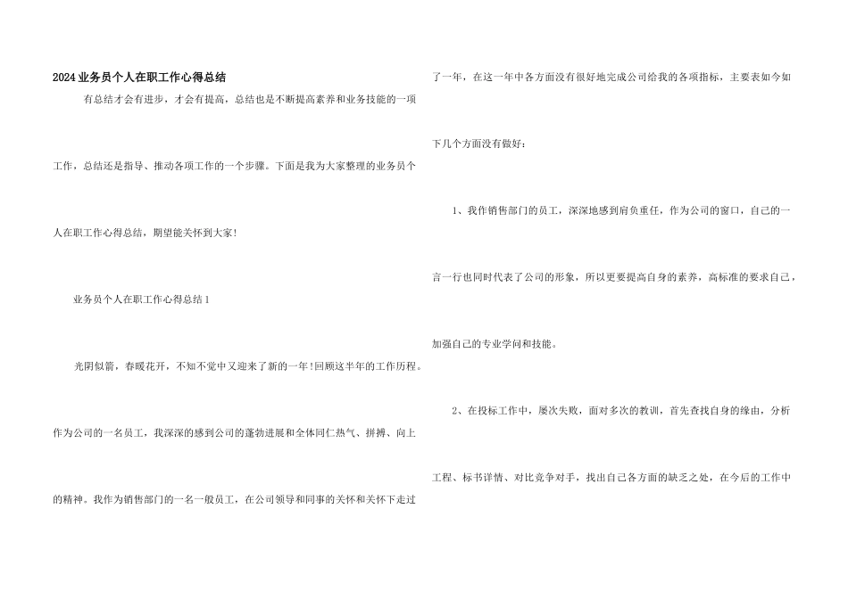 2024业务员个人在职工作心得总结_第1页