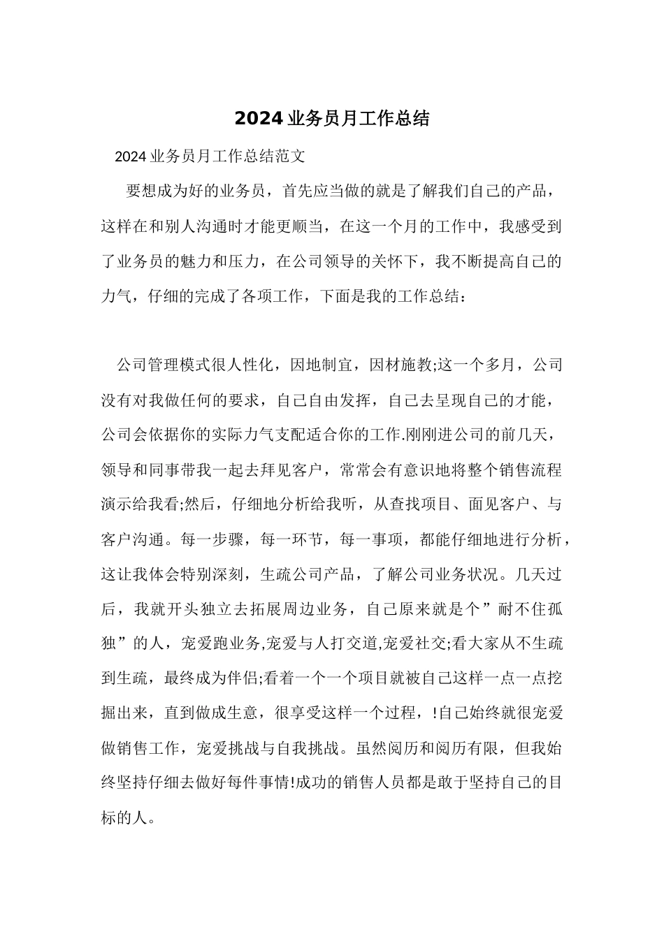 2024业务员月工作总结_第1页