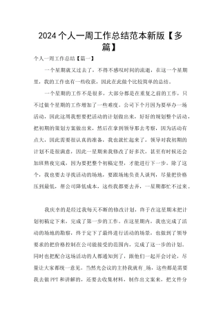2024个人一周工作总结范本新版